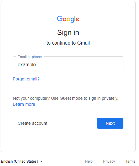 example email on google sign in screen