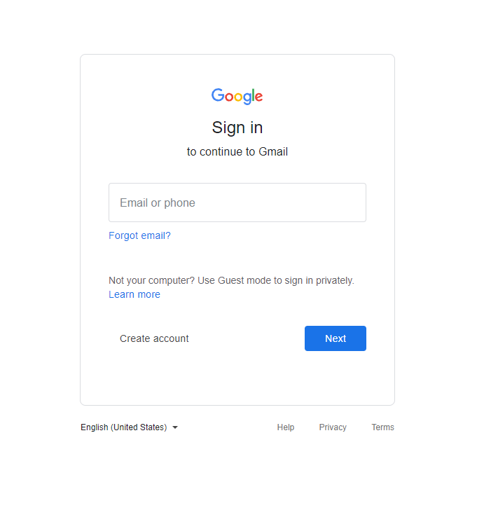 google sign in screen