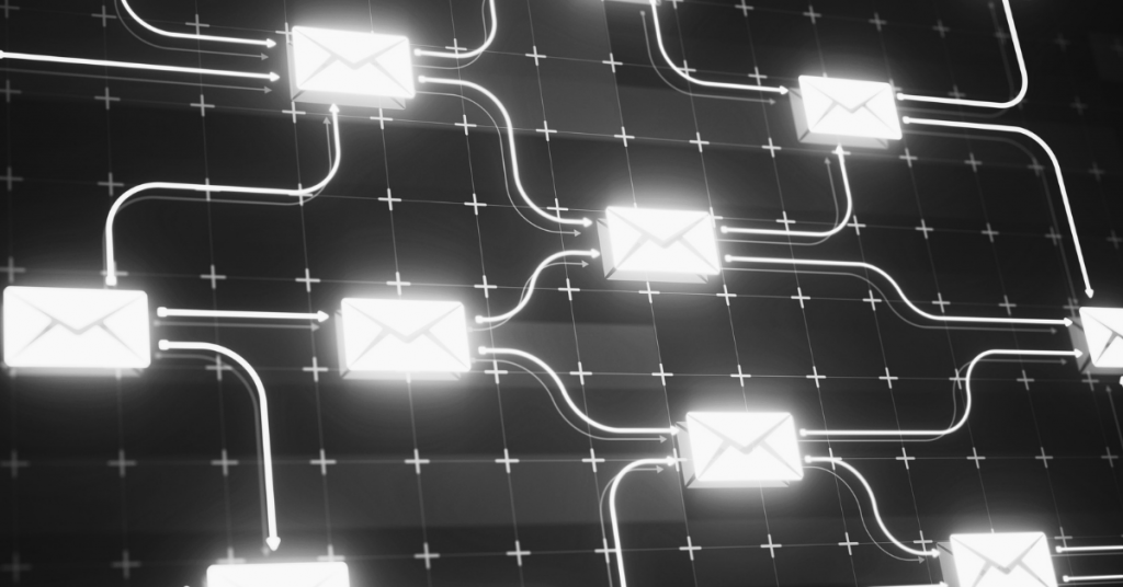 email symbols connected by lines