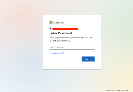 The Microsoft fake login page